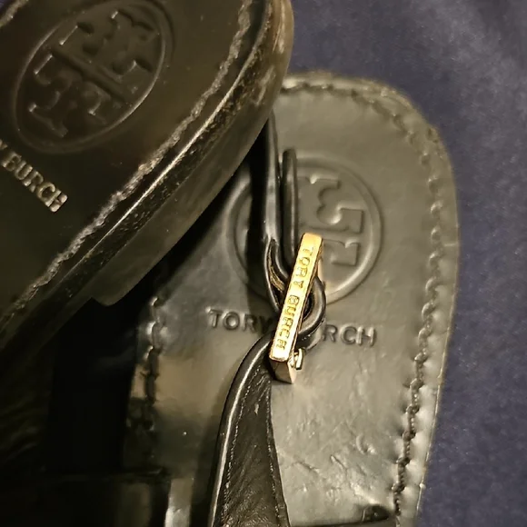 Tory Burch Black Sandals with Gold Emblem - Picture 6 of 8